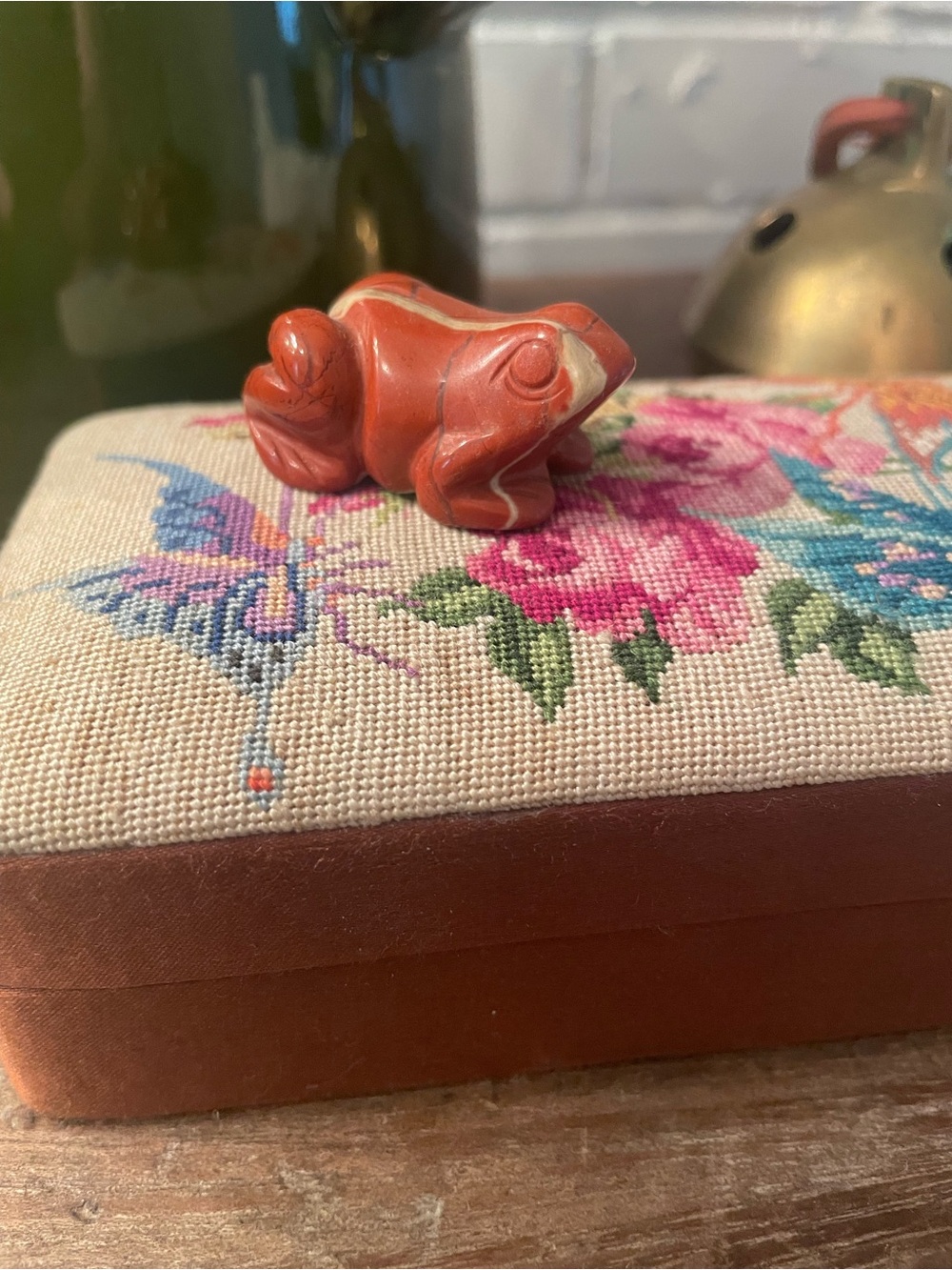 Hand-Carved Red Jasper Quartz Frog Figurine
